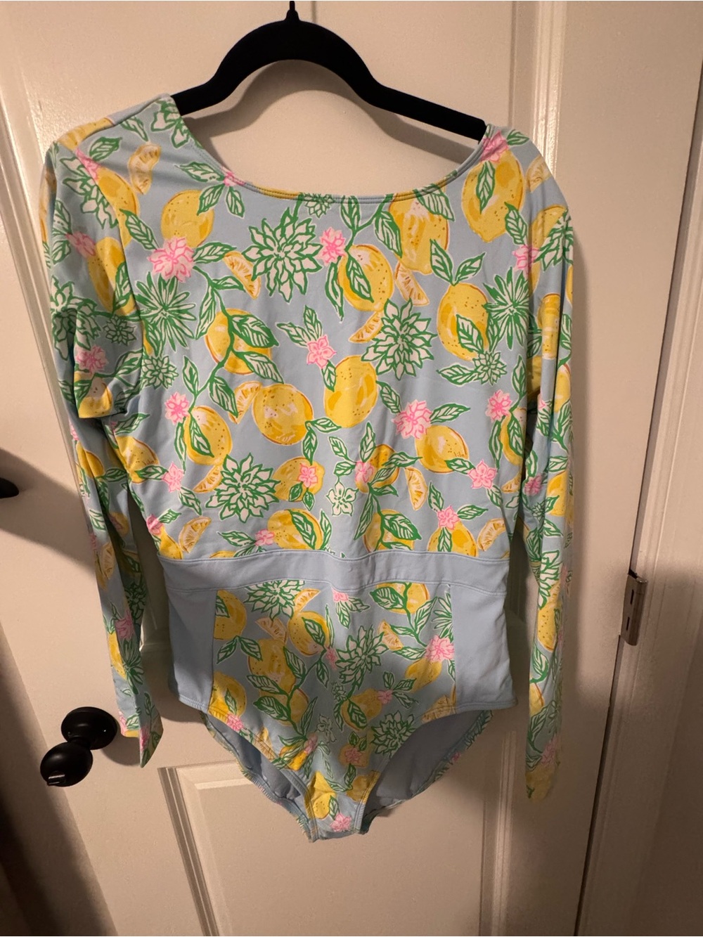 Lilly Pulitzer Light Blue Long Sleeve One-Piece with Yellow Lemon Print